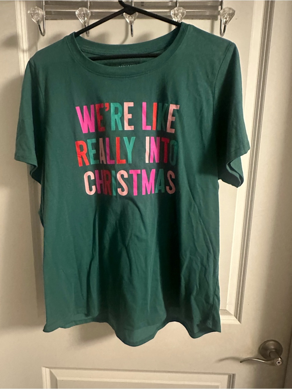 Mighty Fine Teal Green Kids Short Sleeve Tee with Multicolor Holiday Lettering